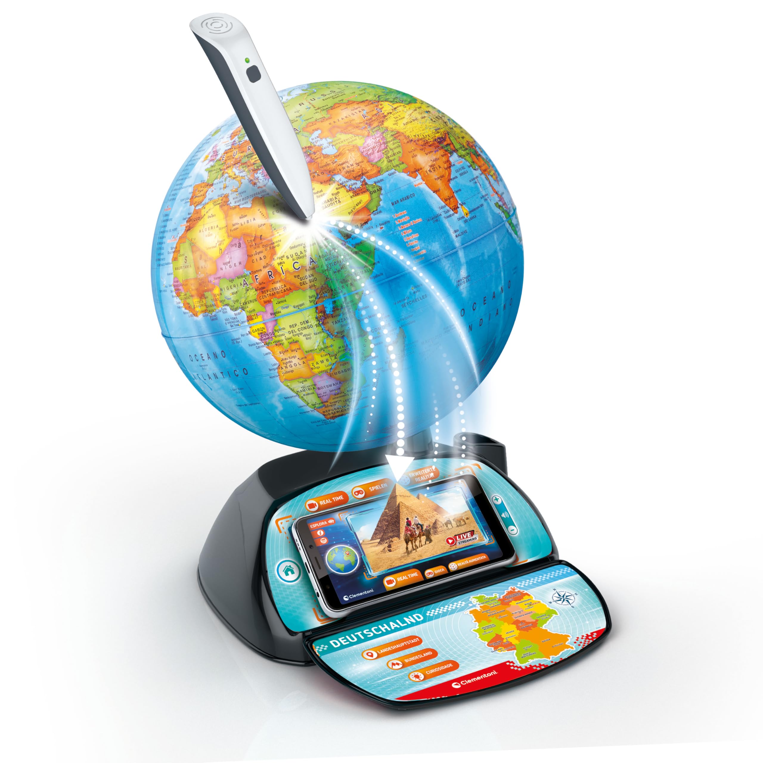 Clementoni Digitaler Globus Real-Time - Kinderglobus für Kinder ab 7 Jahren | Interaktive Weltkugel zum Lernen & Spielen 59364