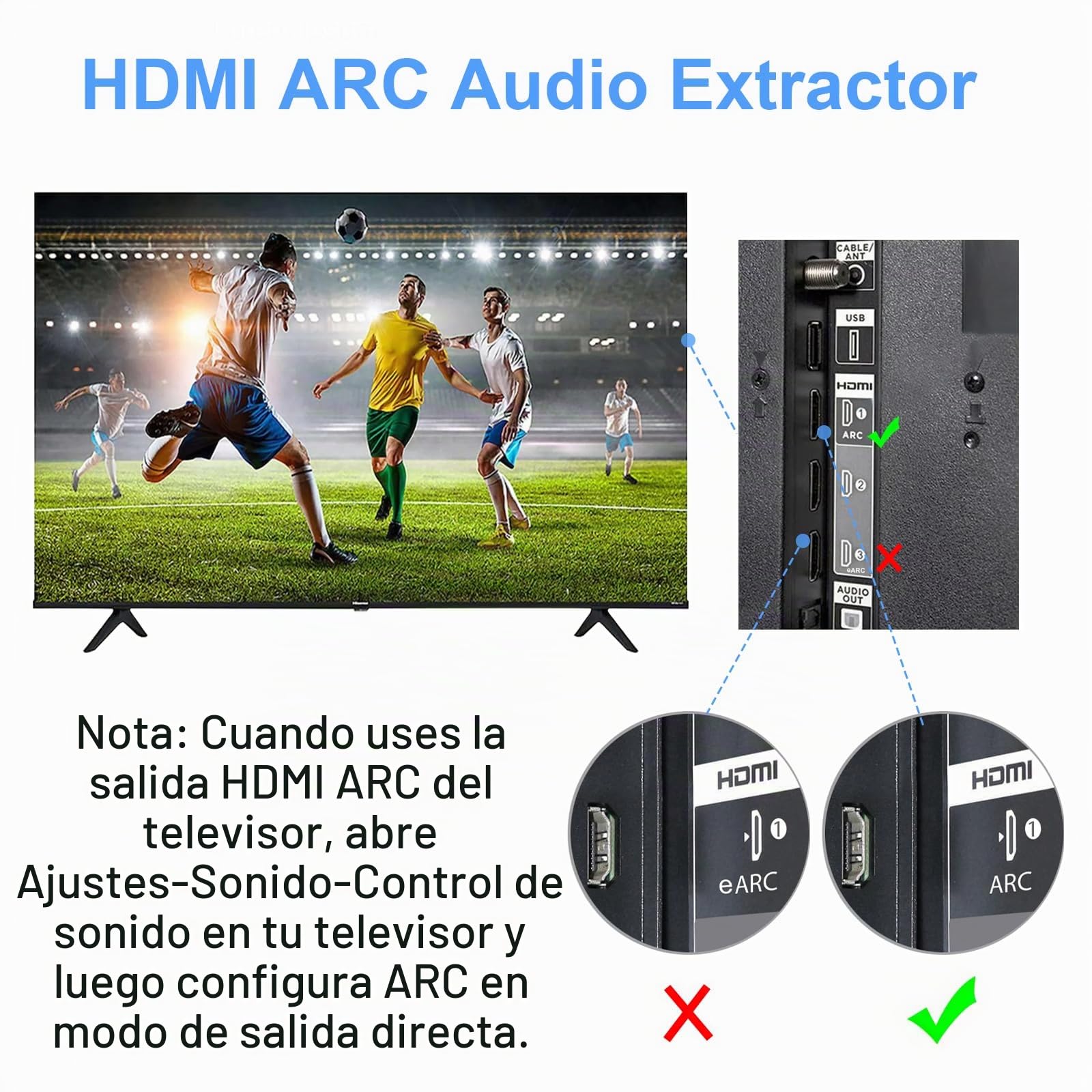 Extractor Audio HDMI ARC, Tendak Óptico Toslink SPDIF a SPDIF RCA L/R 3,5 mm Aux Estéreo Analógico Audio DAC Convertidor, Adaptador HDMI ARC TV