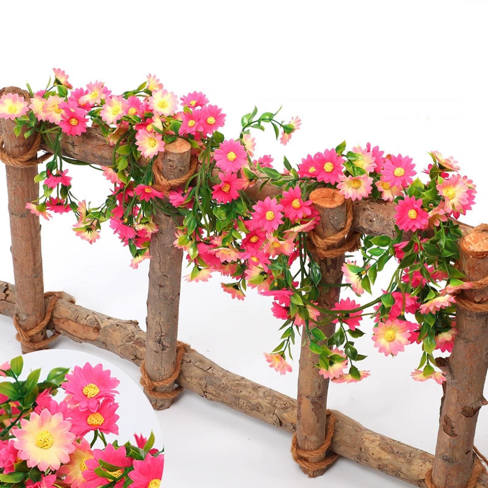 6.9FT Artificial Daisies Flowers Garland Vine, Fake Flowers Cherry Blossom Spring Garland, Silk + Plastic Fake Hanging Flowers for Wall Party Wedding Arch Floral Decor Home (Dark pink) — image 1