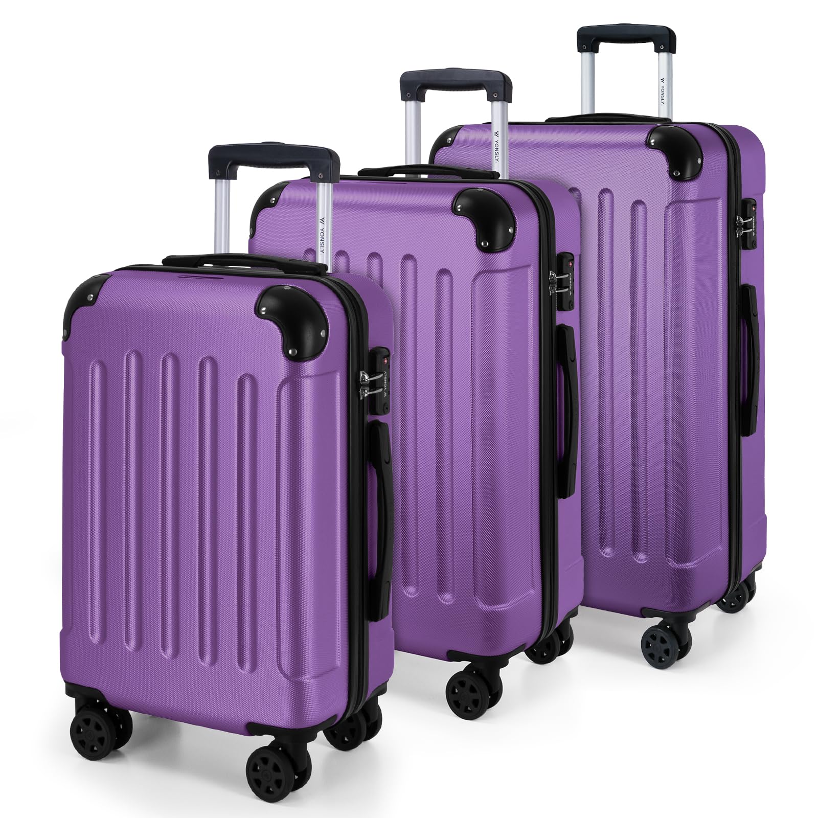 YONSLY Gepäck Reisekoffer, Trolley Rollkoffer Handgepäck, Hartschalenreisekoffer mit 360° Lenkrollen, Zahlenschloss, Mehrstufiger Teleskopgriff
