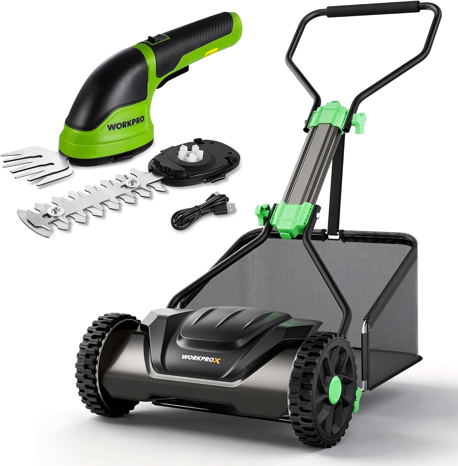 WORKPROX 16-Inch Push Reel Lawn Mower and WORKPRO Cordless Grass Shear