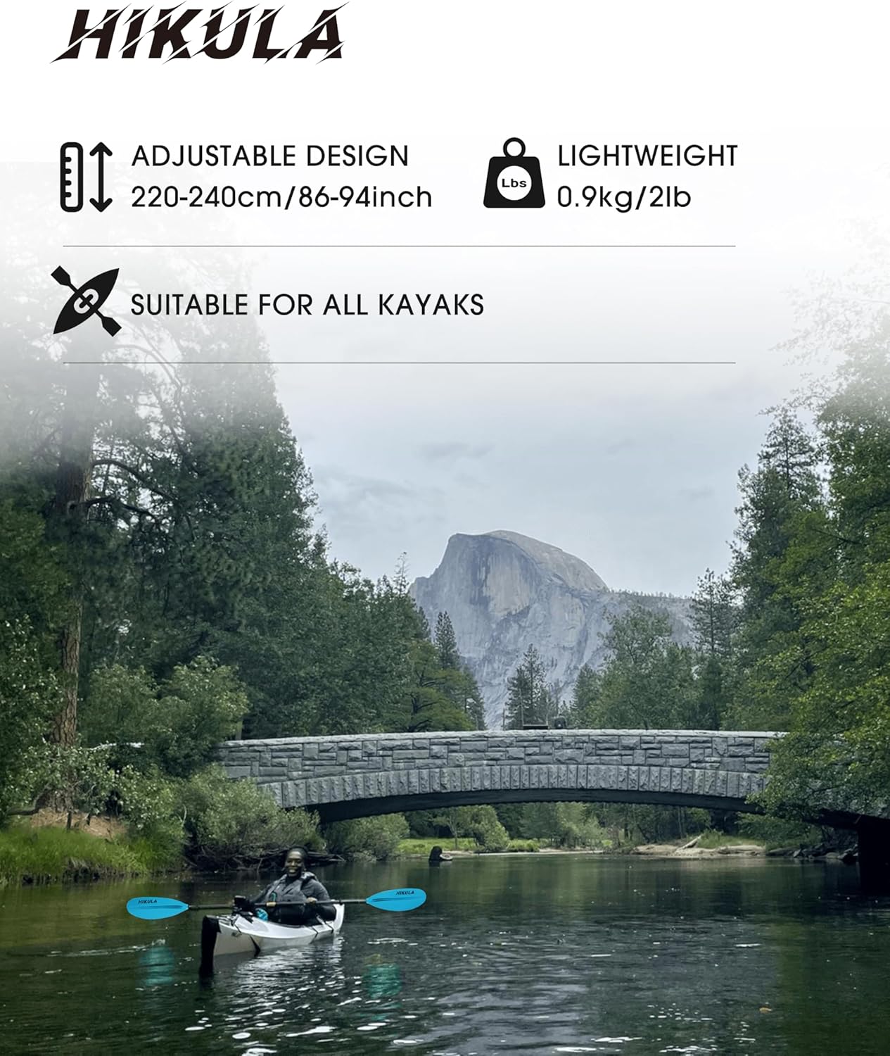 Adjustable Carbon Fiber Shaft Kayak Paddle, Kayaking Oars with Reinforced Nylon Blade for Adults, 4 Piece, 86in/220cm to 90in/230cm