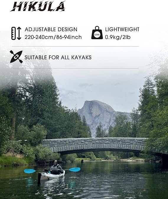 Adjustable Kayak Paddle with Carbon Shaft and Polypropylene Blade, Available in 220-230/220-240/230-250cm, Lightweight Floating Kayak Oars with Original Pattern