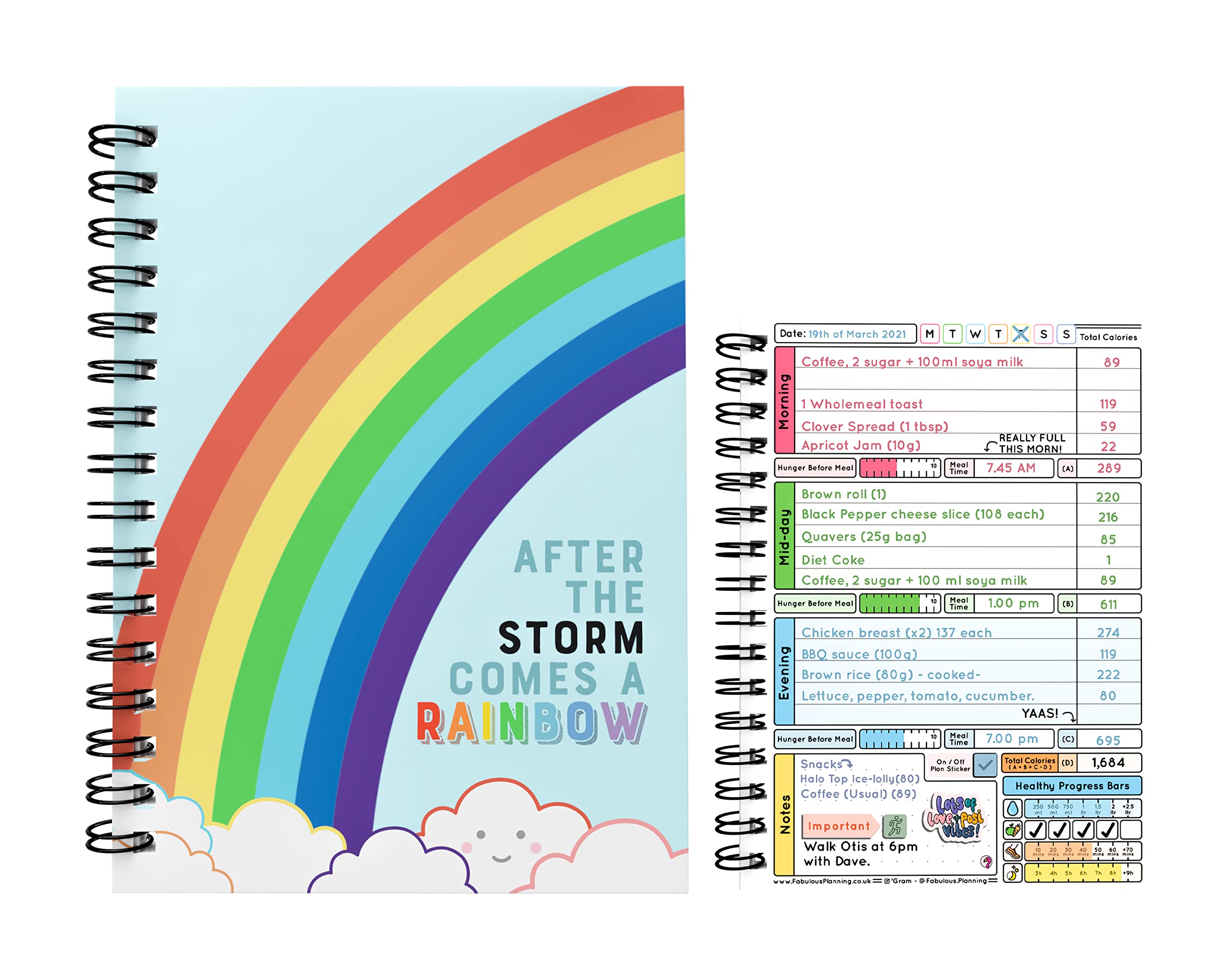 Fabulous Planning Calorie Counting Compatible Food Diet Diary Log Journal Weight Loss Wellness 3 Month Duration With Stickers 2022 (After The Storm Comes A Rainbow, 3 Months) — image 1