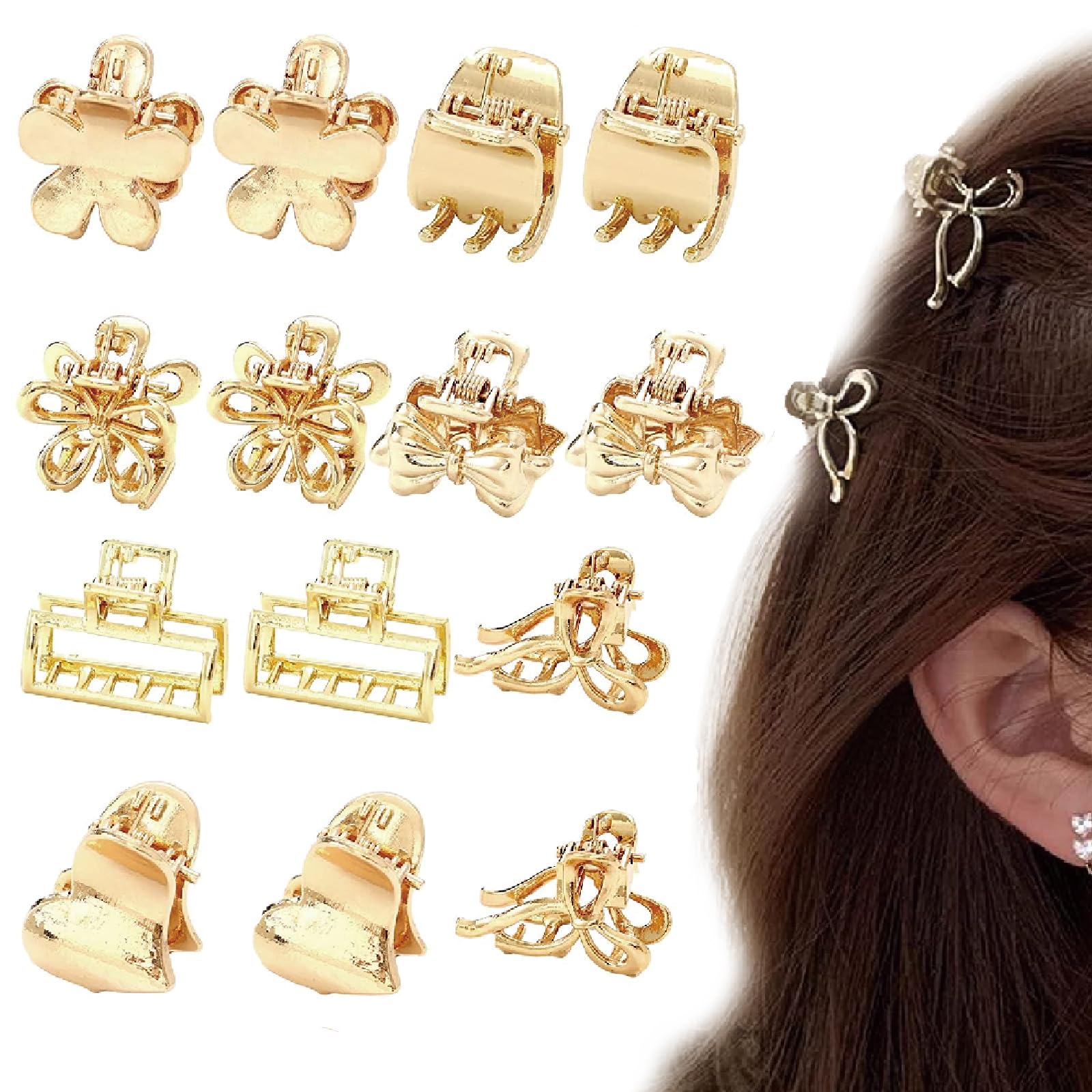 Kireida® 14 pinzas para el cabello pequeñas para cabello fino/mediano grueso, pinzas para el cabello pequeñas de metal para mujeres y niñas, cabello corto medio