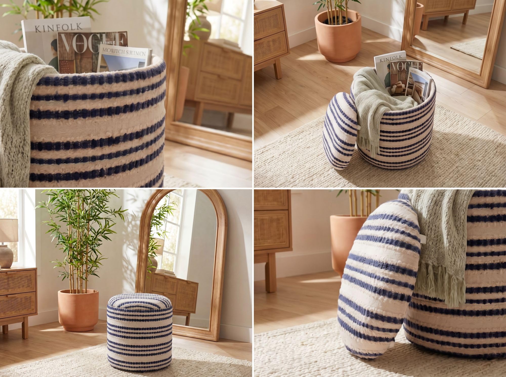 WOHNLING Pufa ze Schowkiem Ø 40 cm Bawełna Beżowa Boho