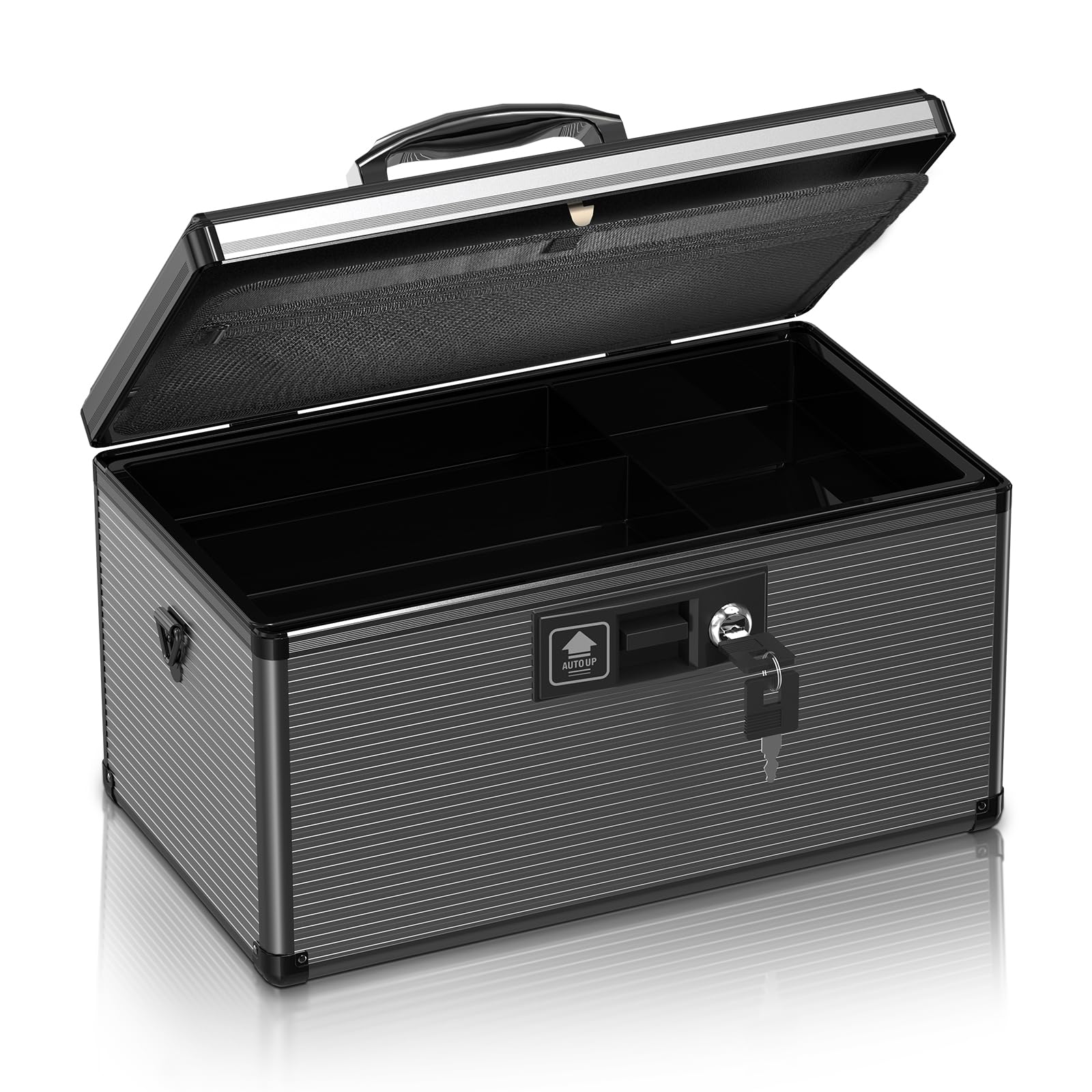 ZORVIDSON Medicine Lock Box with Key,Portable Medication Lock Box with Handle, Medicine Storage Box with Removable Tray for Home, 35.5 * 21.5 * 19 cm (Black, Large)