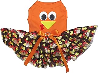 Petitebella Cute Turkey Face Puppy Dog Dress (Orange/Brown Turkeys, Small)