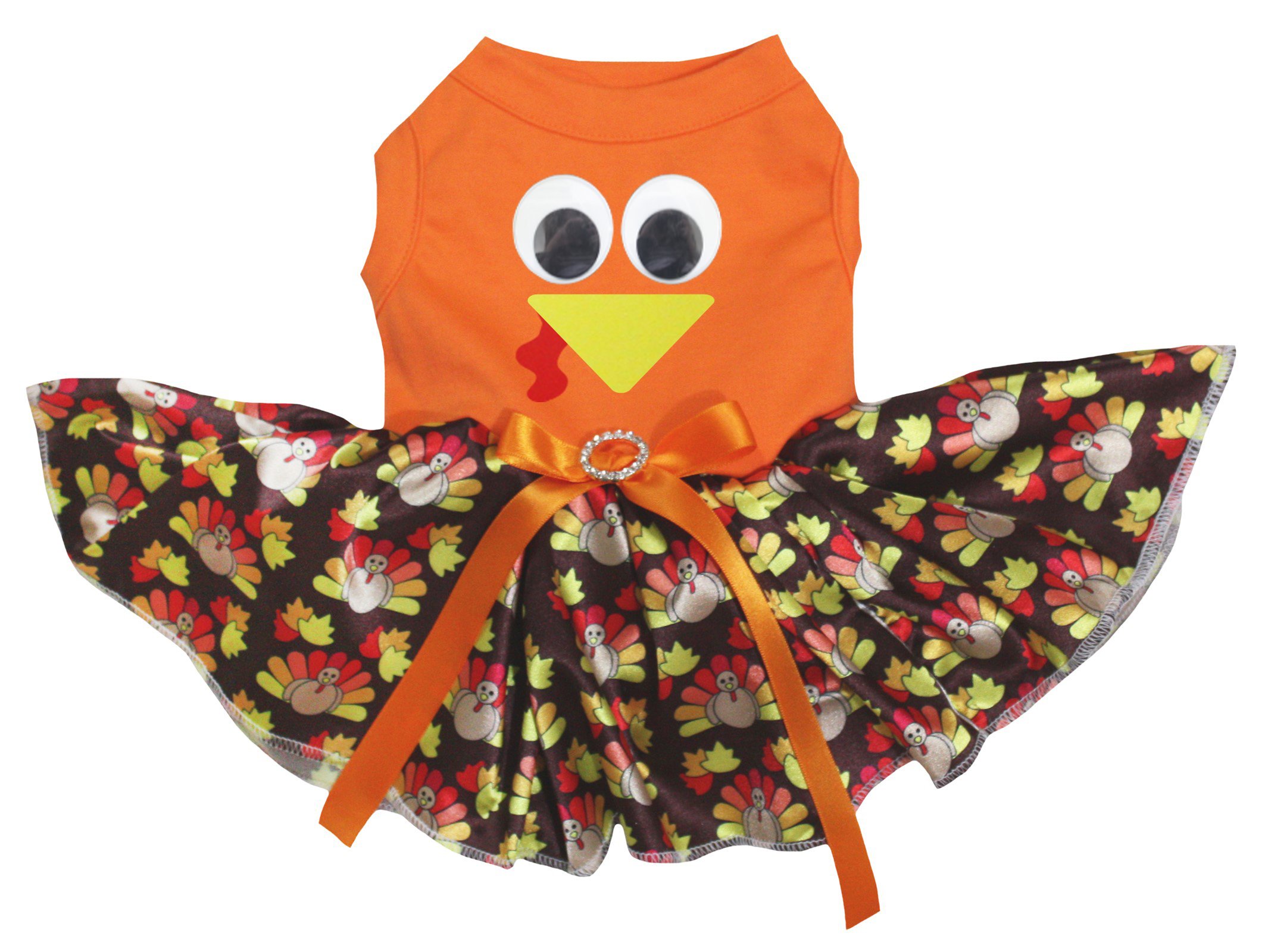 Petitebella Cute Turkey Face Puppy Dog Dress (Orange/Brown Turkeys, Large)