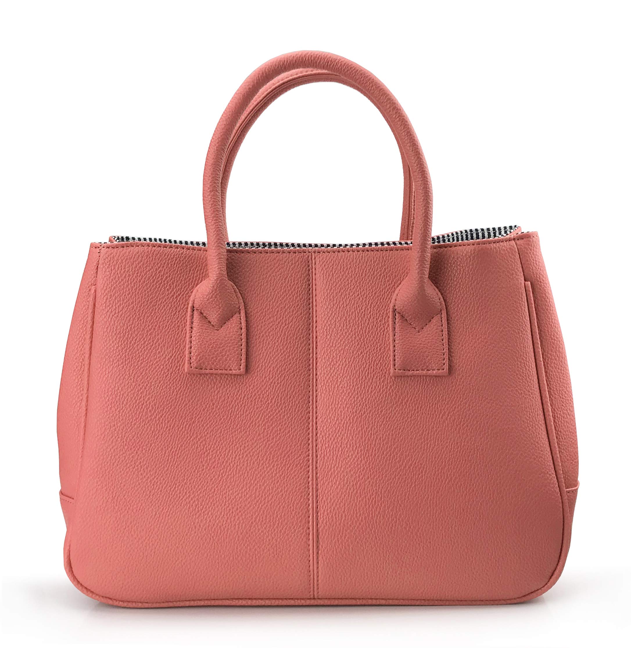 Hoxis Classical Office Lady Minimalist Pebbled Faux Leather Handbag Tote/Magnetic Snap Purse(Coral)