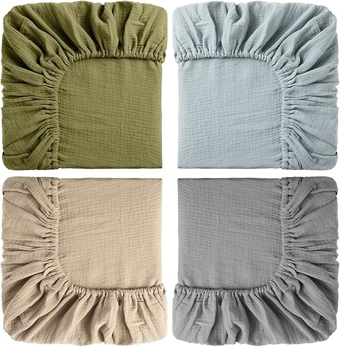 Miniatura 1 de 4 sábanas para cuna de bebé para niños y niñas, sábana bajera de algodón para cuna de bebé, color sólido, sábanas de muselina suave para colchón de