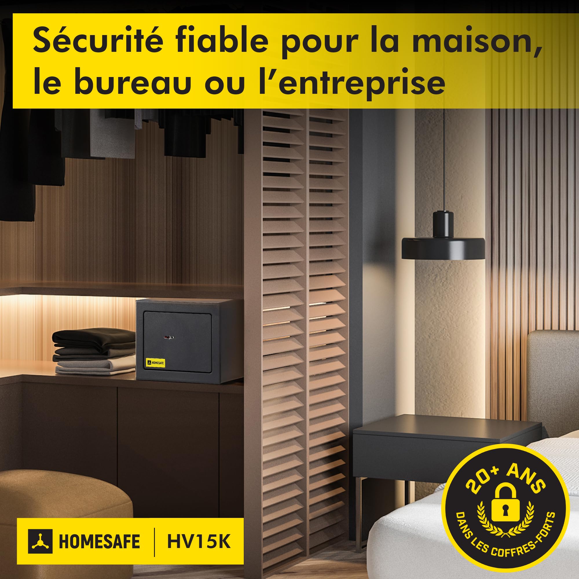 HomeSafe HV15K Coffre-Fort à Clé, 15x20x17cm (HxLxP), Coffre Argent Billet, Bijoux, Pour la Sécurité à Domicile, Boîte de Rangement Sécurisée, Petit Coffre pour Économies et Objets de Valeur