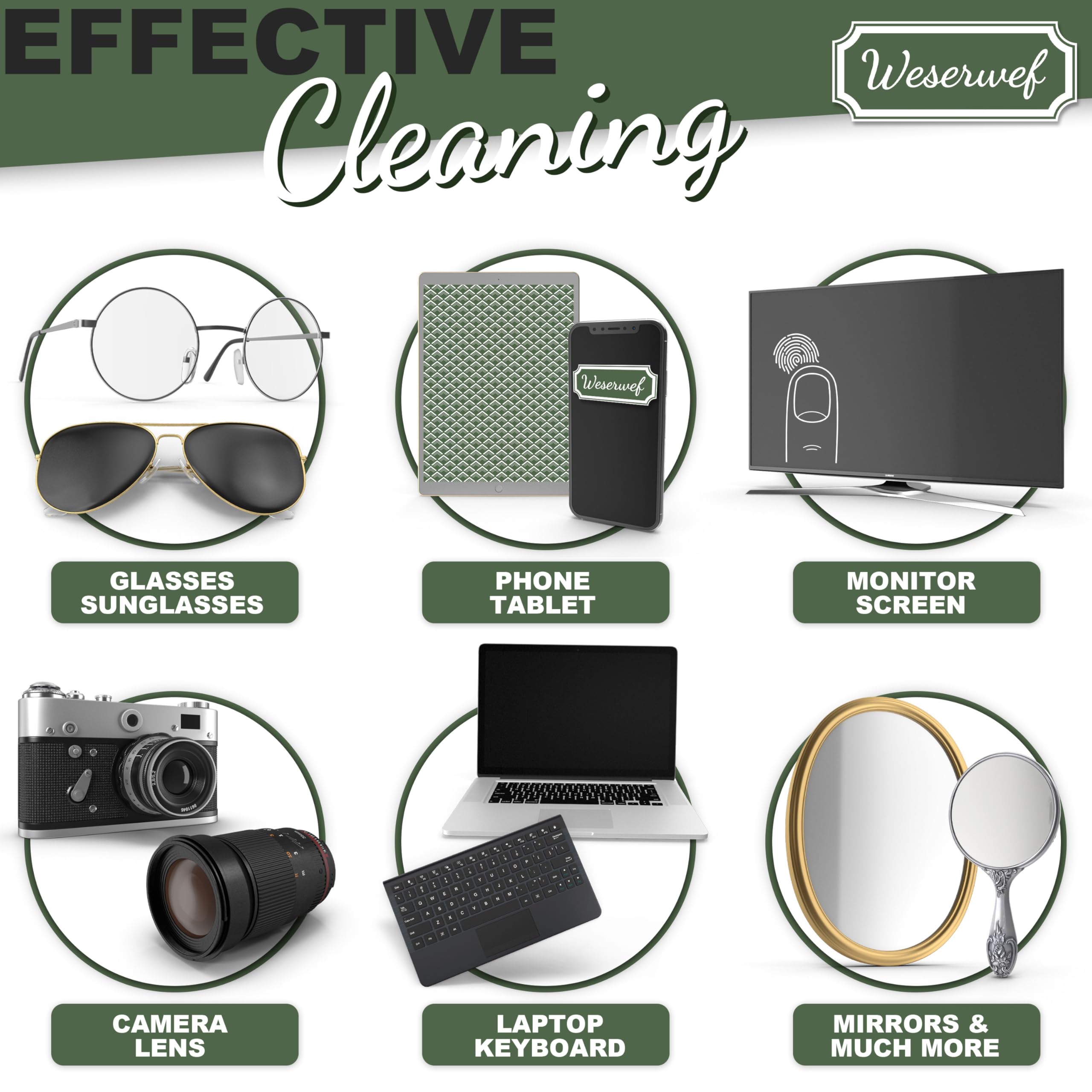 Weserwef® Paño de microfibra XXL de calidad óptica, 30 x 30 cm, para la limpieza de gafas, smartphone, tableta, cámara, paño de limpieza de gafas, paño de pantalla (wave)