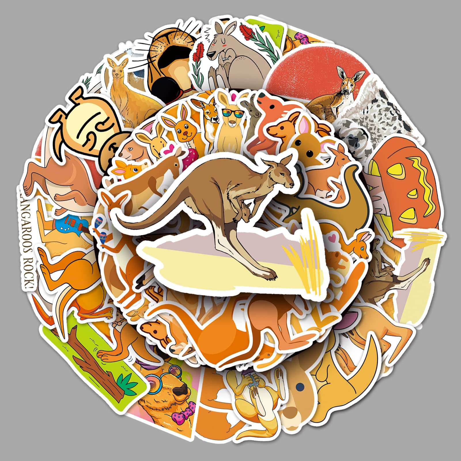 Auceko Men's Kangaroo 50Pcs Animal Stickers For Teens, Boys And Girls - Vinyl Pack For Skateboard, Guitar, Door, Laptop, Luggage, Car, Bike, Water Bottle - Birthday Party Supplies