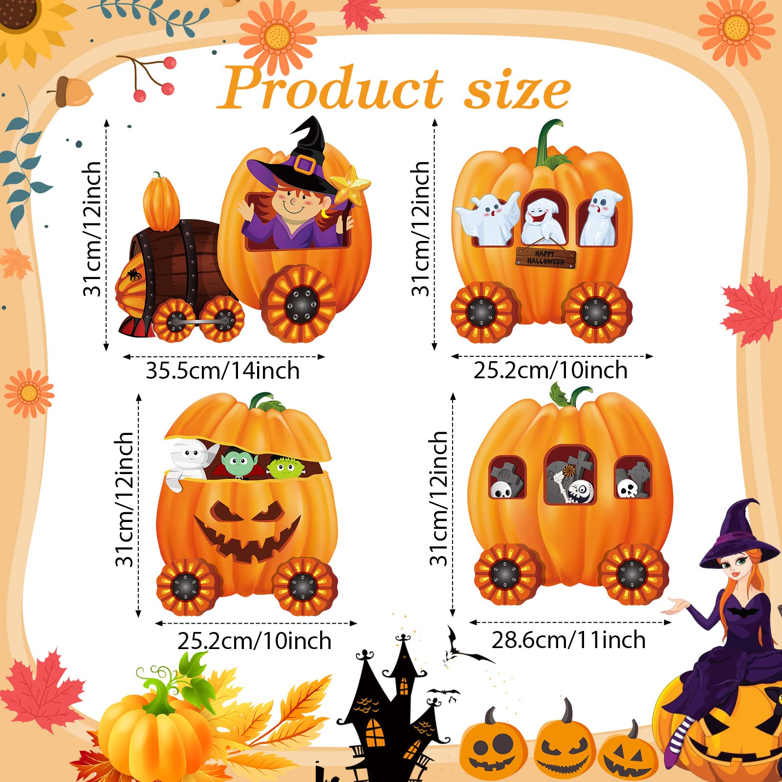 Shellwei 4 Pcs Halloween Pumpkin Train Skeleton Train Yard Signs Decorations Outdoor Halloween Yard Decorations with Stakes Cute Trick or Treat Stakes Signs for Decoration(Pumpkin)