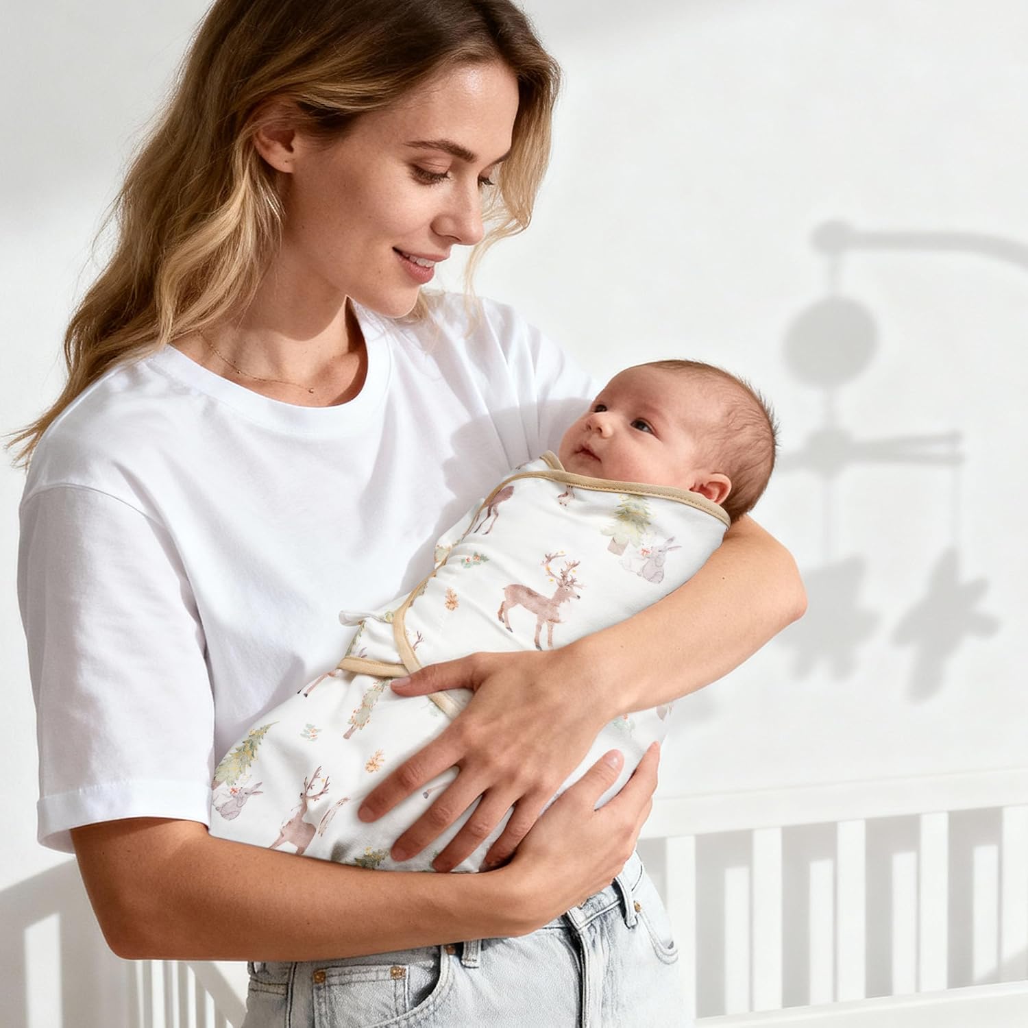 GLLQUEN BABY Girl Swaddles 0-3 Months, 3-Pack Baby Swaddles for Newborn Boys, Girls, Infant Sleep Sack, Easy Swaddling Wrap Blankets, Green & White, Nursery Swaddle Essentials