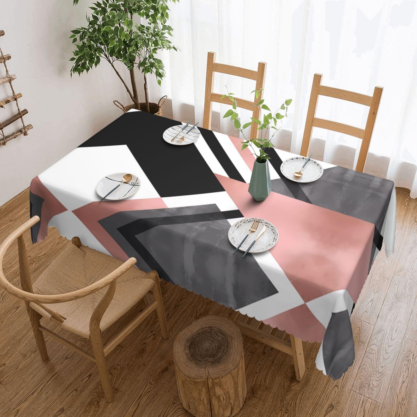 HLSBSSL Abstract Triangle Striped Patterned square lace tablecloth, wrinkle-resistant and durable, suitable for dining tables, parties, etc.