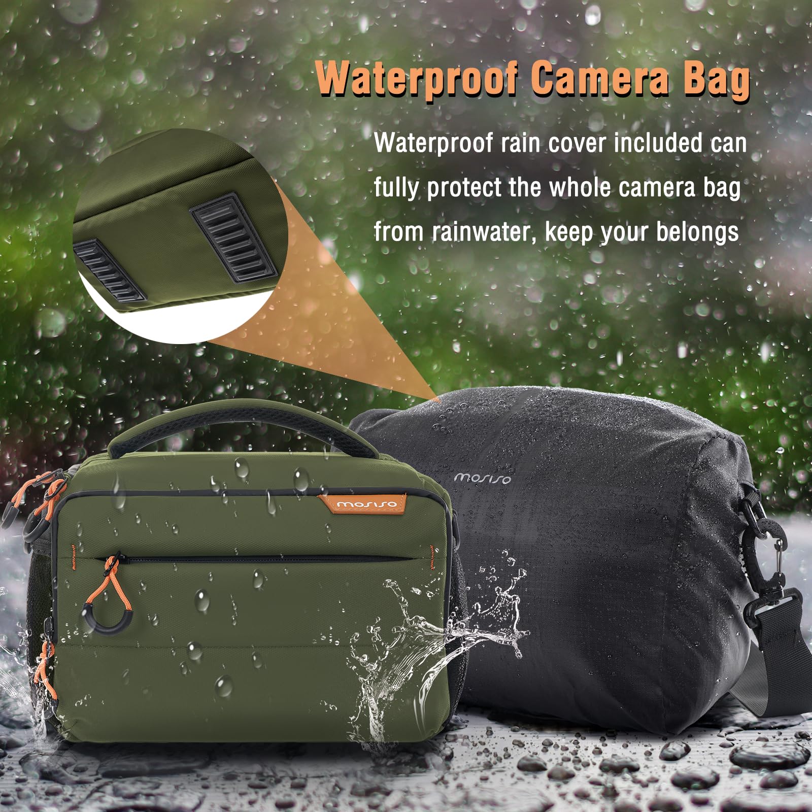 MOSISO Kleine Kameratasche für Fotografen, Kompaktkamera Umhängetaschen für DSLR/SLR/Spiegellose Kameras, Wasserdicht Crossbody Gepolsterte Fototasche mit Regenschutz für Canon/Nikon/Sony, Armeegrün