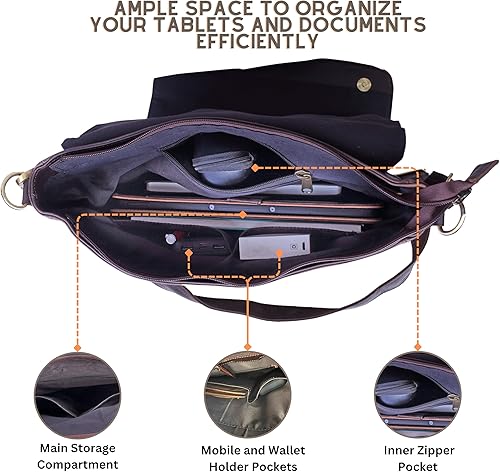 Miniatura 5 de LUXI TREASURE Bolso bandolera de cuero  12 pulgadas  Marrón  Cuero suave  Bolso bandolera  Correas ajustables