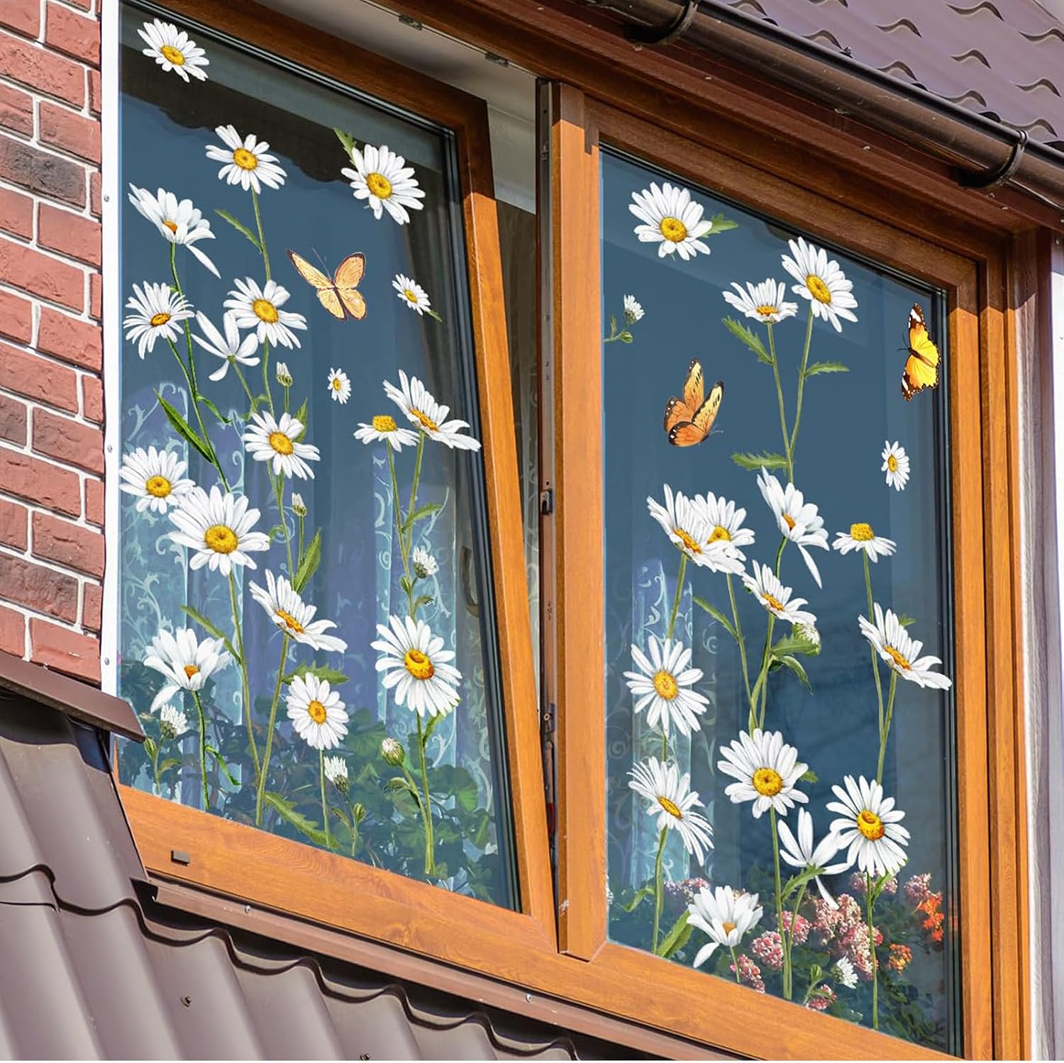 Spring Summer Daisy Window Clings White Flower Window Stickers 9 Sheets Double Side Butterfly Floral Window Decals Window Decorations for Glass Windows Office Home Cafe Shop