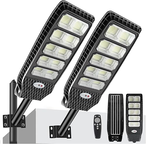 Miniatura 7 de VUAA Paquete de 2 luces solares de calle para exteriores, impermeables, 6500K 10000LM, luces LED solares para exteriores del atardecer al amanecer,