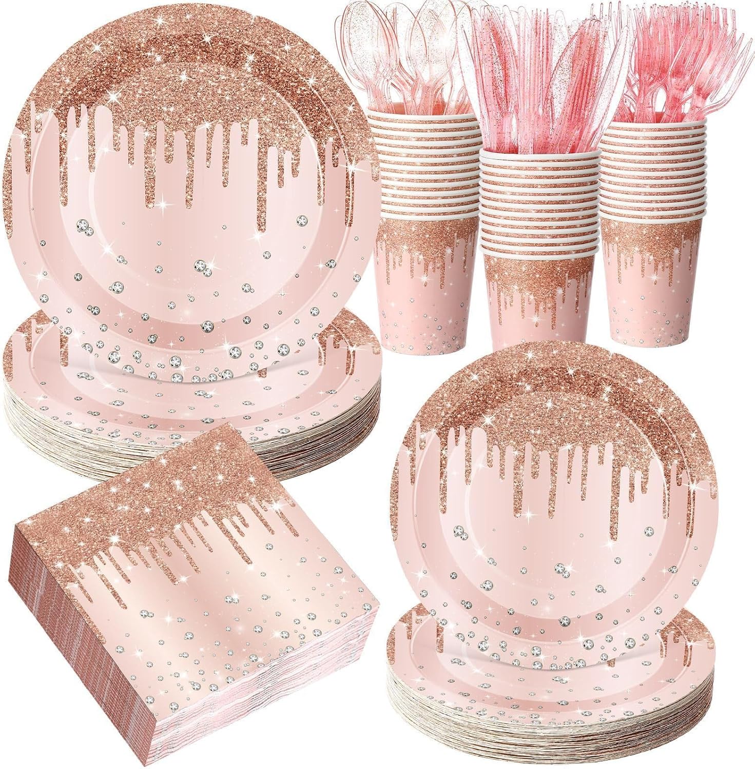 Gold Tassel Party Supplies Set for 50 Guests - Disposable Paper Plates, Cups, Napkins & Heavy Duty Plastic Silverware, Elegant Tableware for Birthday, Graduation, Wedding, Festivals (50, blue)