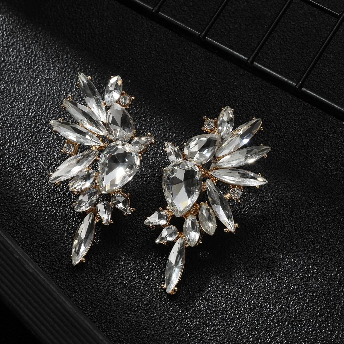 Vintage Rhinestone Statement Earrings Retro Big Cluster Crystal Drop Dangle Earrings for Women - Image 5