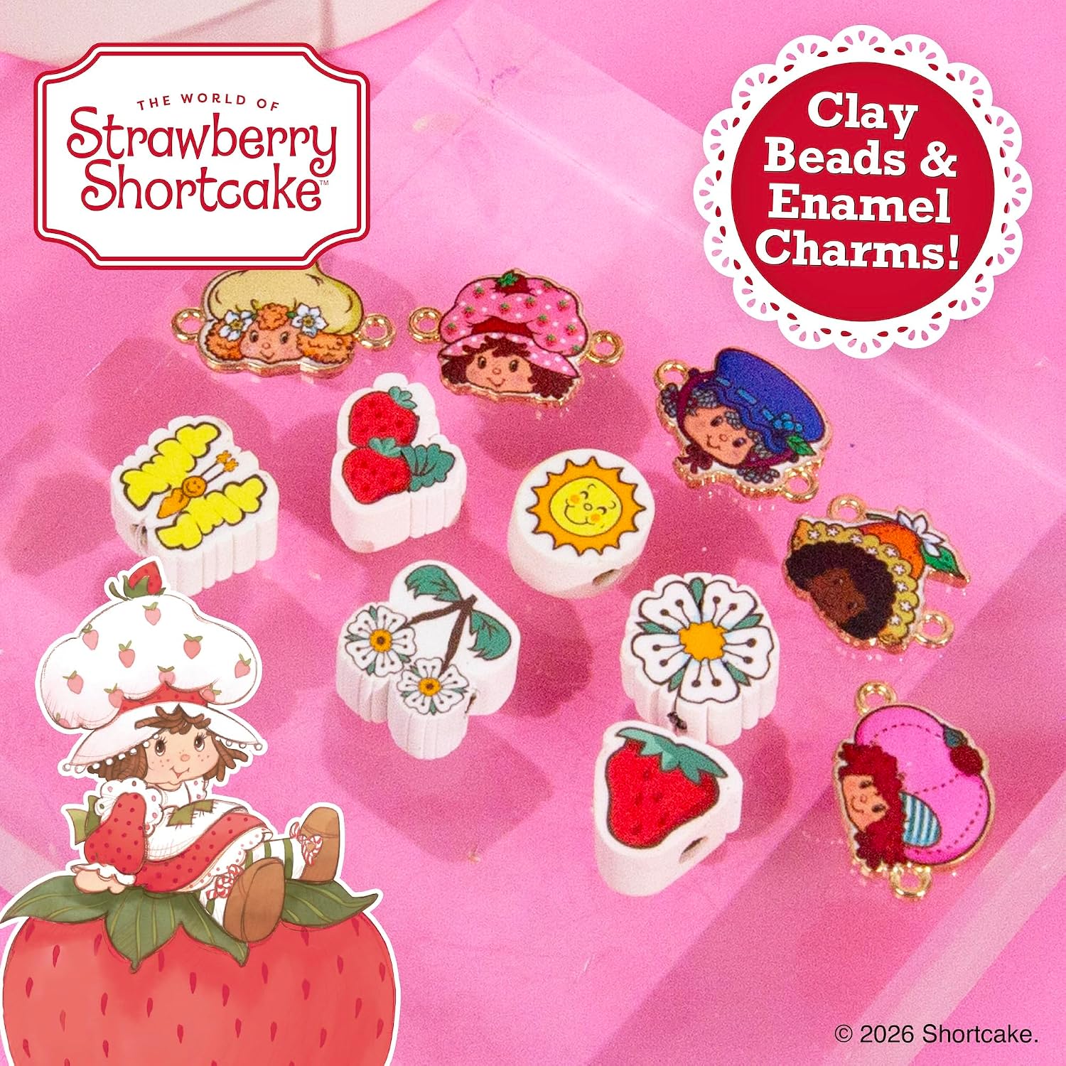 Strawberry Shortcake™ Rainbow Jewelry, DIY Friendship Bracelet Kit, Create Over 15 Accessories, Includes Beads, Metal Charms, Cording, Strawberry-Shaped Bead Case