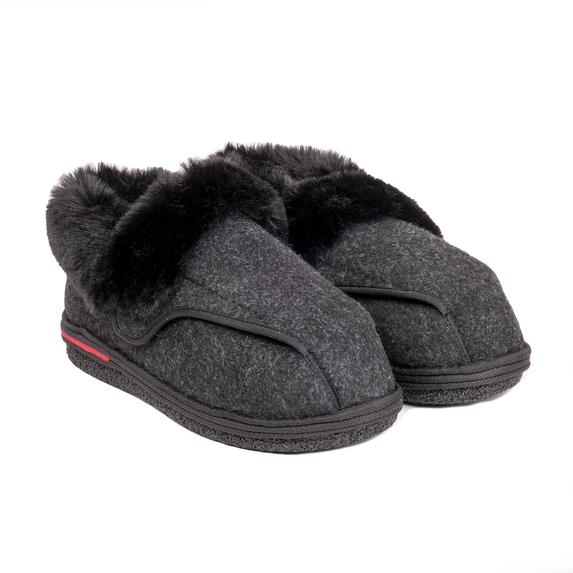 Women's Cozy Adjustable Slippers Wide Fit, Plush Faux Fur Lining, Non-Slip Sole, Comfortable House Shoes for Arthritis, Swollen Feet & Diabetes Relief
