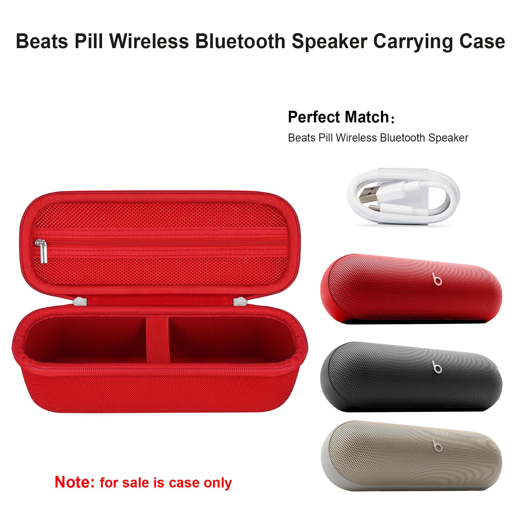 Elonbo Maleta de Altavoz Bluetooth inalámbrico Beats Pill, Bolso de Viaje de Altavoz portátil Beats Pills Estante de Almacenamiento de Altavoces, Bolsillo de Malla Adecuado para Cargadores, Rojo