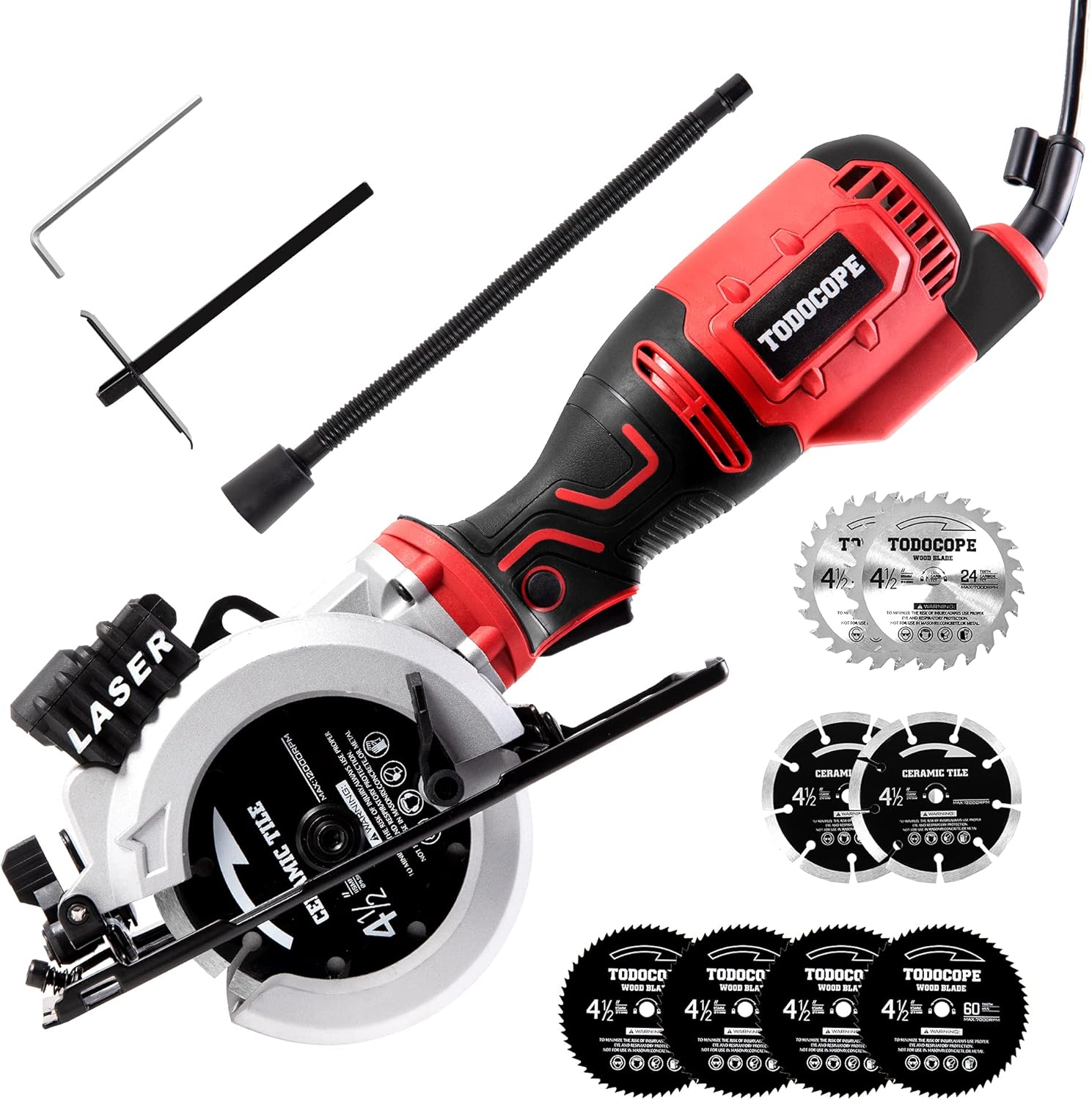 TODOCOPE Mini Circular Saw with 8 pcs 4 1/2" circular saw blades, 5