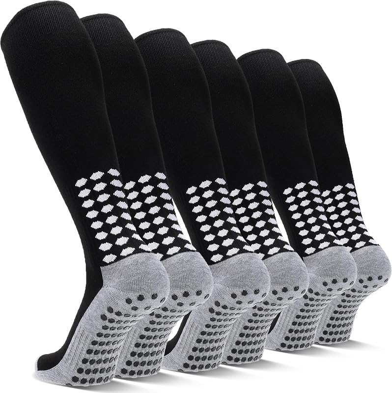 3 Pairs Grip Soccer Socks Men Cushioned Non Slip Football Basketball Sports Socks Knee High Long Socks