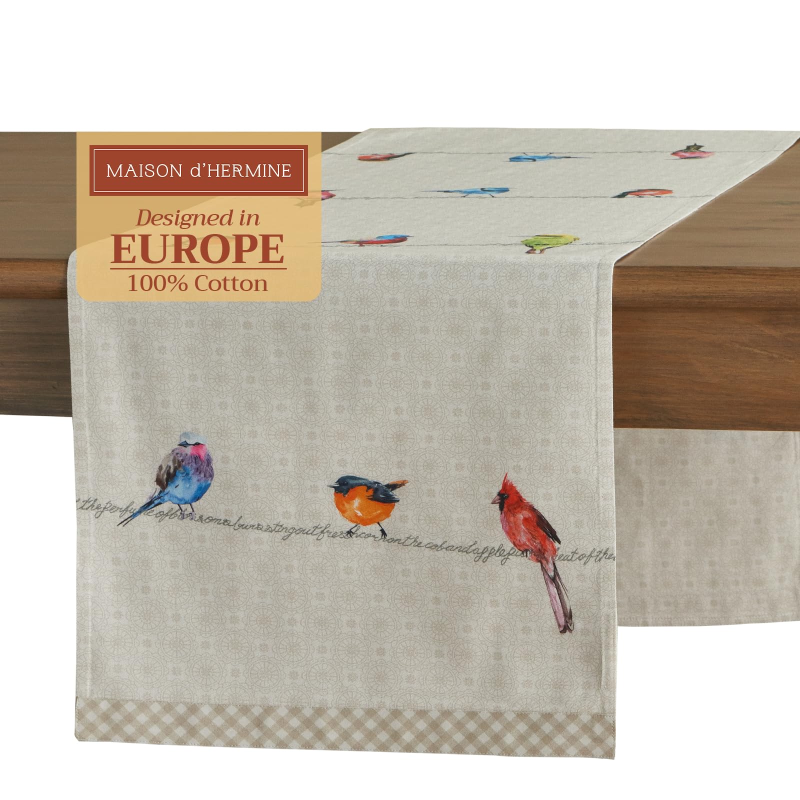 Maison d' Hermine Table runner 100% Cotton Double Layer Table Runners 72 inches long Decorative for Home Kitchen Dining Party Wedding Bridal Shower Spring Summer (Birdies On Wire, 14.50" x 72")