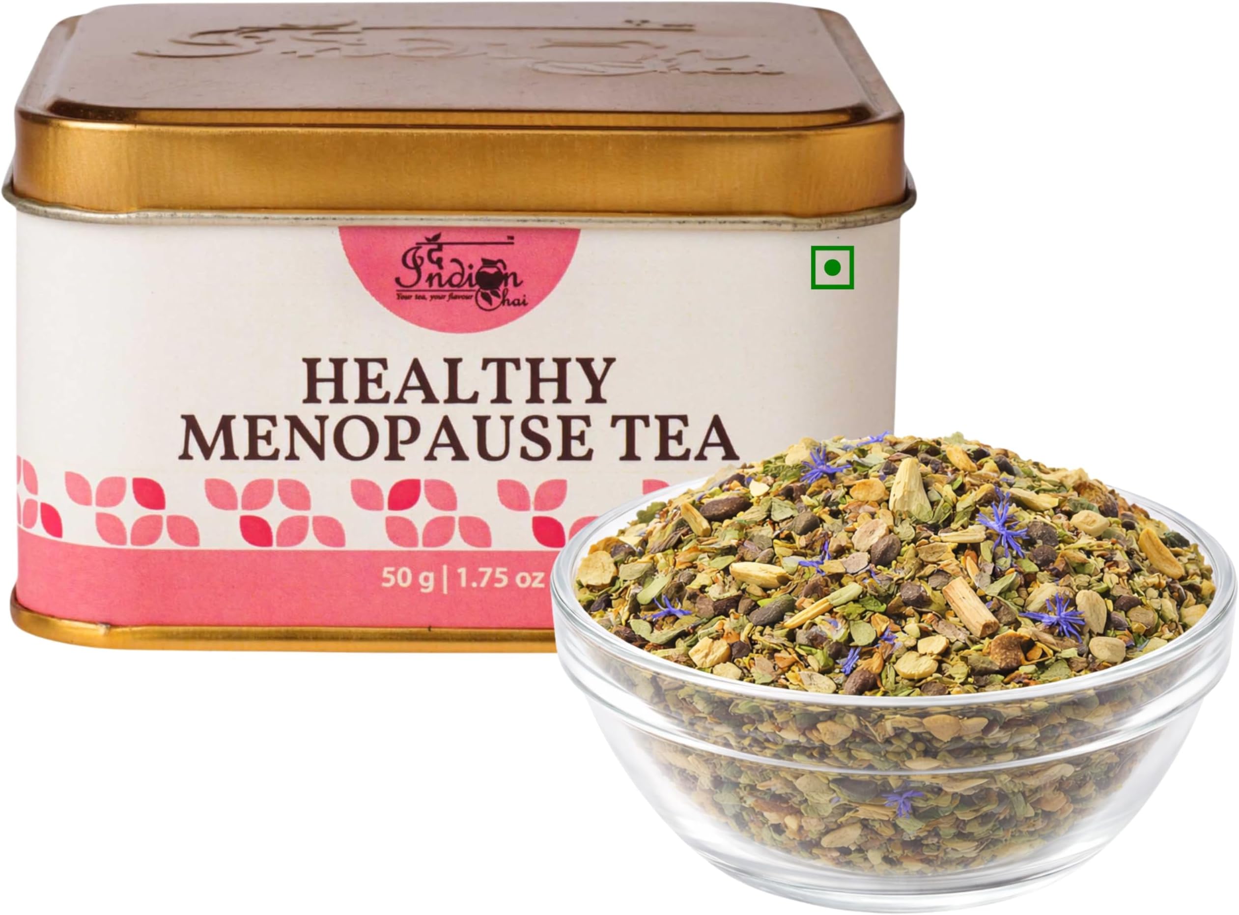The Indian Chai – Healthy Menopause Tea 50g | Herbal Blend with Raspberry Leaf, Red Clover, Vetiver & Guggul | Supports Hormonal Balance, Cooling Comfort & Emotional Wellbeing