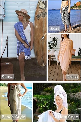 Miniatura 3 de PARK&amp;OZ - Toalla ligera de algodón turco (2 unidades)  Prelavada  Absorbente y de secado rápido  Sin arena  De gran tamaño  Toallas para playa,