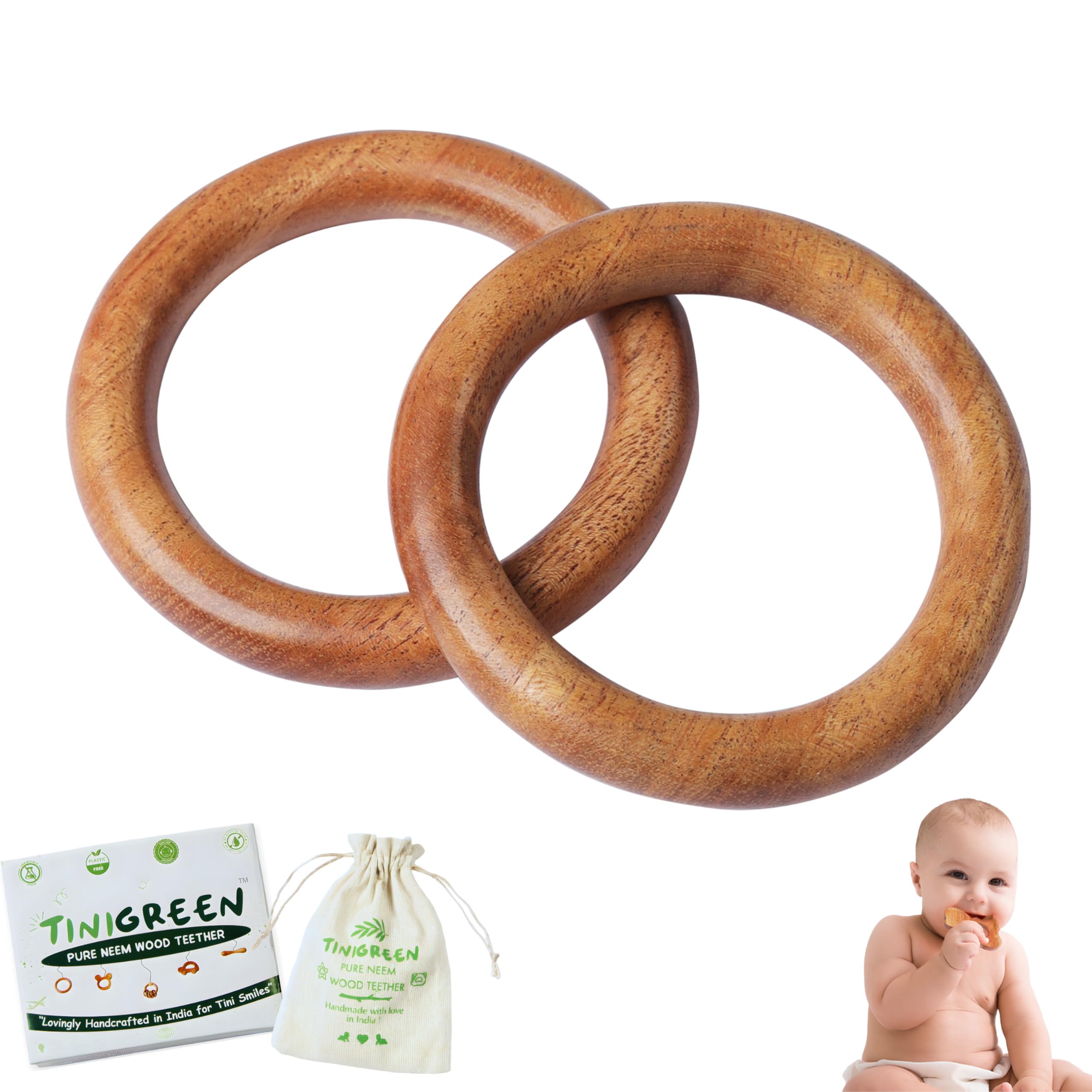 TINIGREEN Two Rings Shaped Organic Neem Wood Teether Combo for Baby (Pack of 2)-image-21