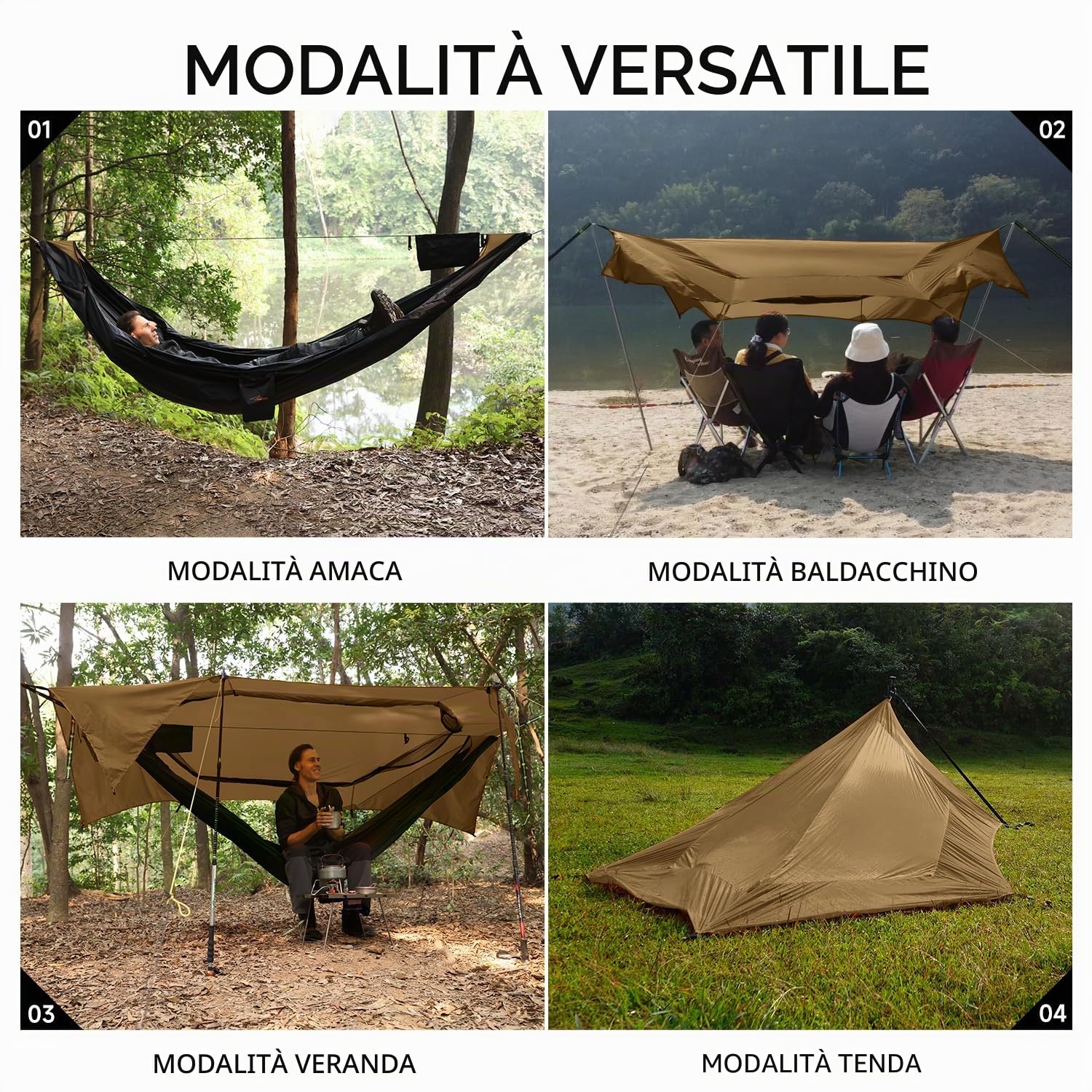 Skynest Amaca 11Ft con Rete e Telo Antipioggia, Hammock Tenda da Campeggio 4 In 1, Amache Portatile Ultraleggera a Doppio Strato con Corda di Colmo per Campeggio e Attività All'aperto