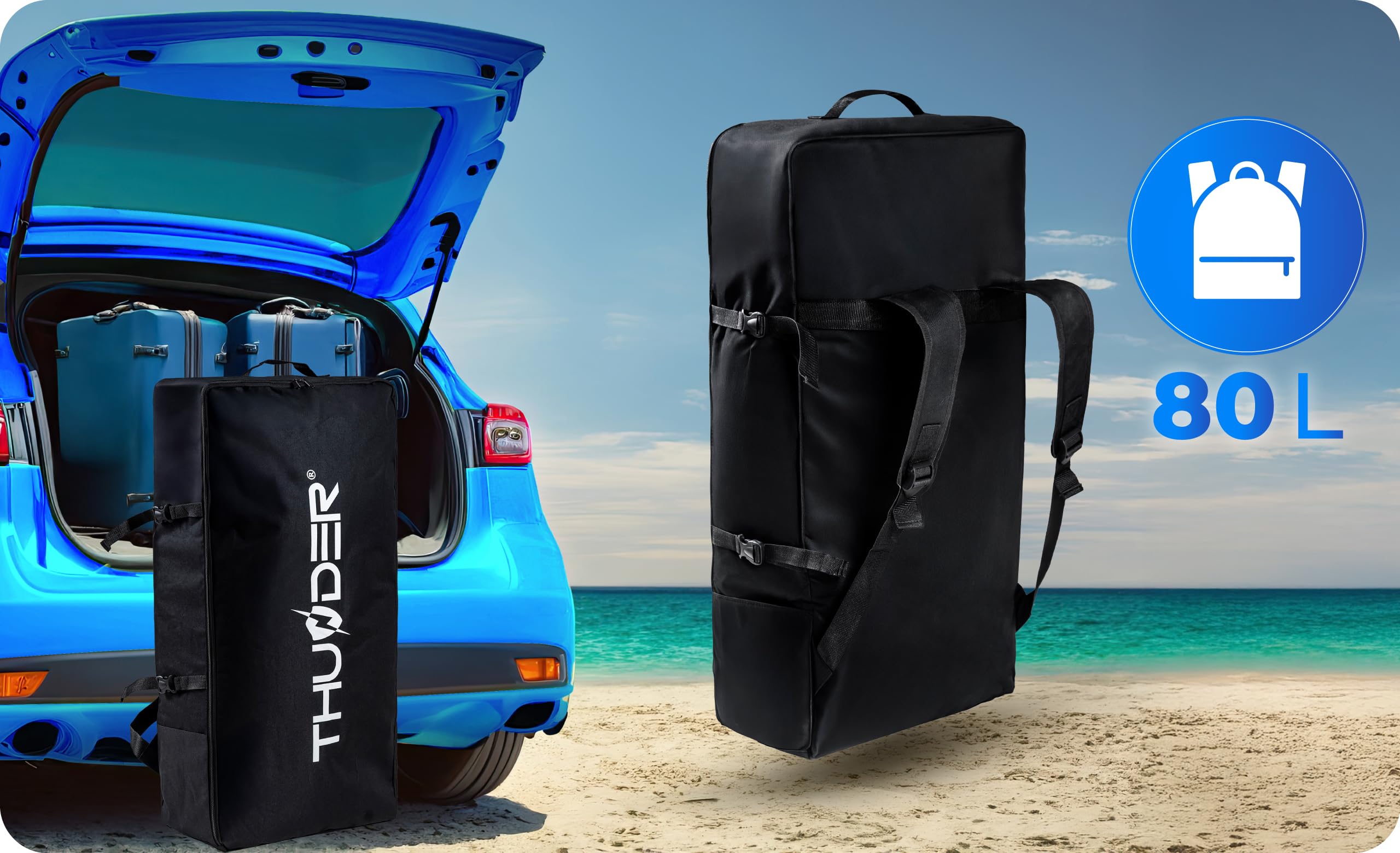 THUNDER - Tabla Sup inflable de 380 cm con asiento kayak – Stand Up Paddle Board Set con bomba, remo y mochila – Sup Touring para adultos y principiantes hasta 150 kg