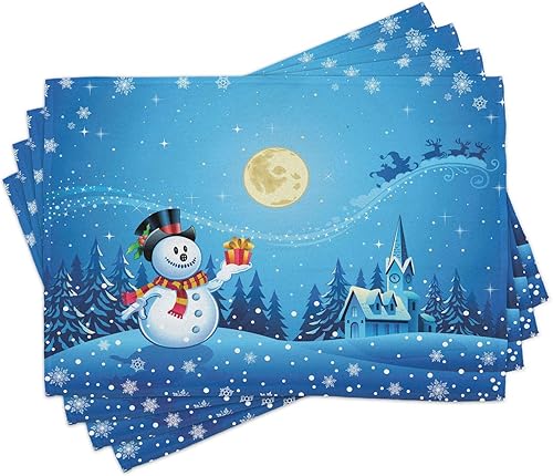 Miniatura 7 de Ambesonne Juego de 4 alfombrillas navideñas para colocar en el parque en un frío día de invierno, faroles de pájaros para la temporada de Navidad,