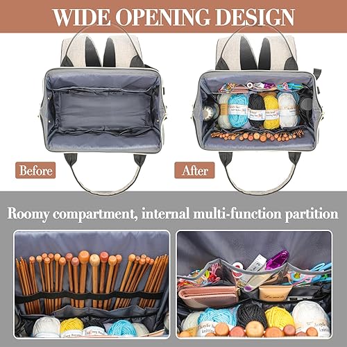 Miniatura 10 de Mochila para tejer, organizador de hilo con puerto de carga USB, mochila acolchada para mujer, regalo del día de la madre, bolsa de ganchillo grande