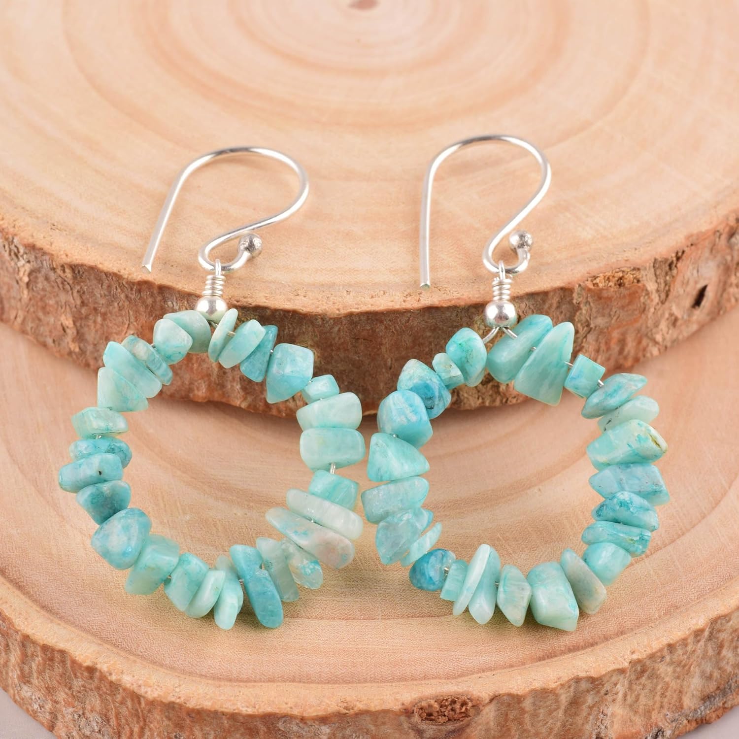Amazonite Earrings, Natural Gemstone Raw Uncut Chips Beads Earring, Birthstone Crystal, Jewelry for Women, Chakra Energy Healing Crystals Jewelry Silver Plated Gift for Her, Teen Girl (amazonite) - Image 5