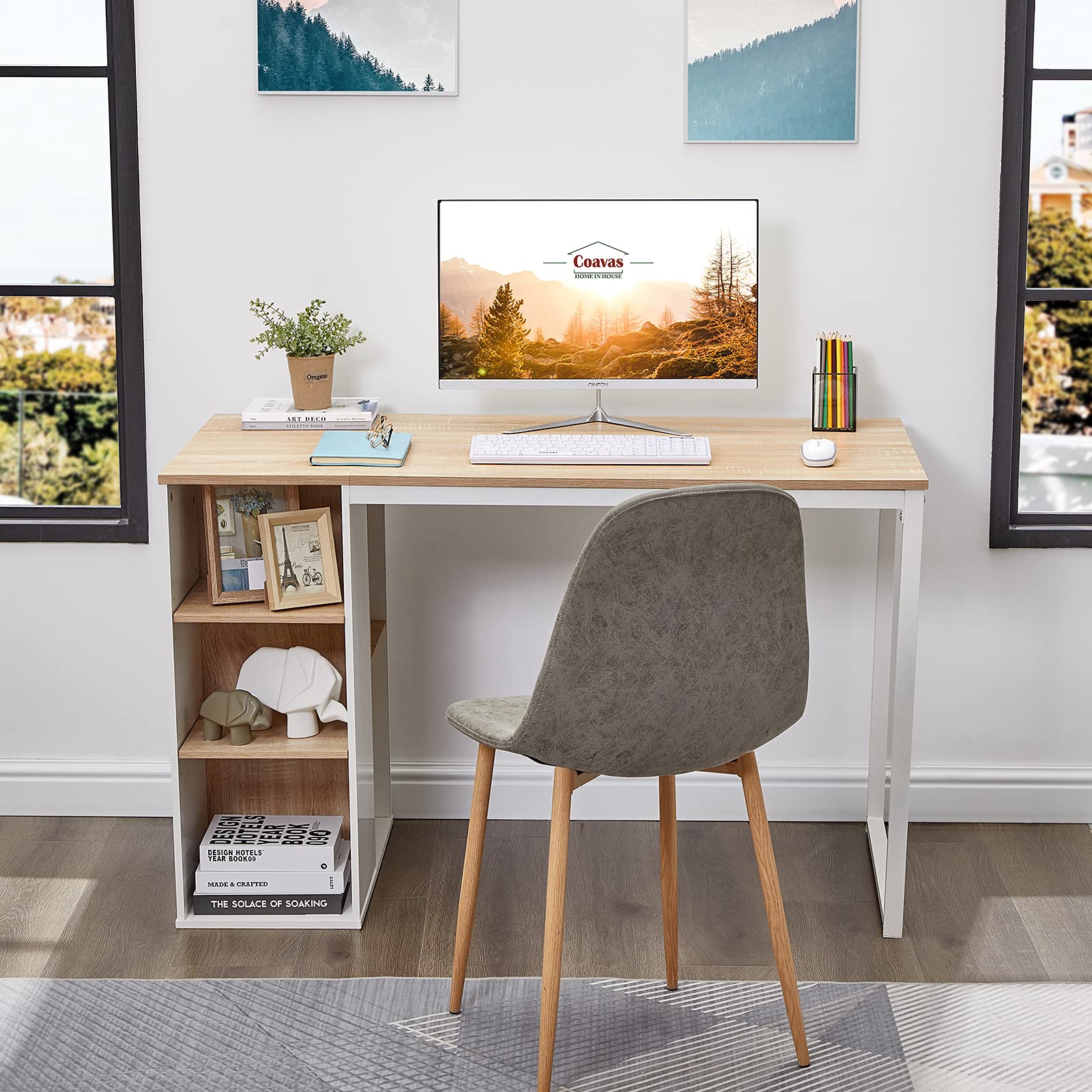 Coavas Bicolor Desk with Storage Large StudentsStudy