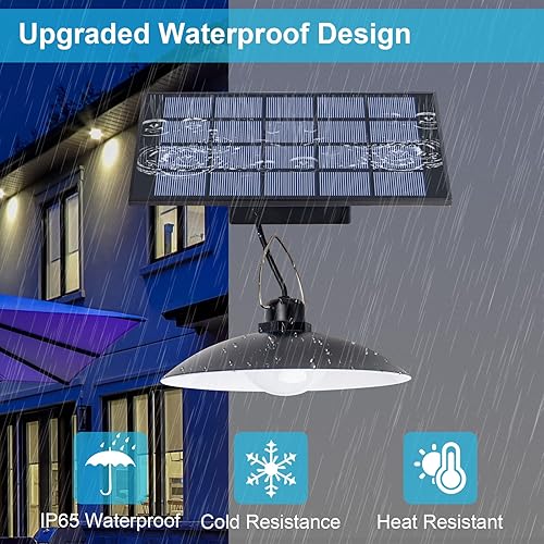 Miniatura 4 de Yrbxsky Luces solares para interiores y exteriores con 3 cabezales y control remoto. Luz colgante de energía solar IP65 impermeable colgante