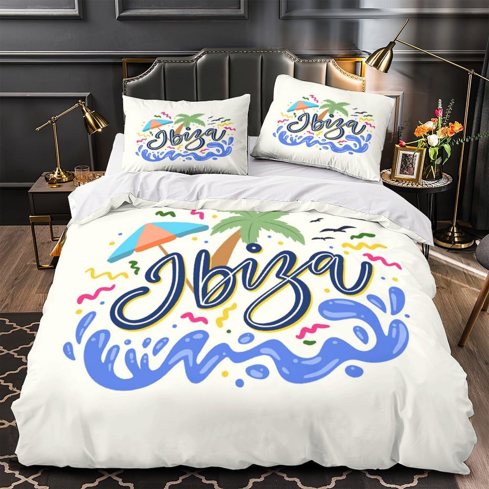 Housse de couette microfibre hypoallergénique ultra douce à zip motif Ibiza 3D