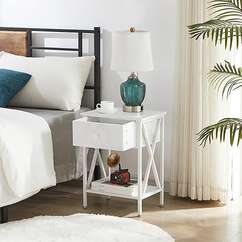 Miniatura 5 de VECELO Juego de 2 mesitas de noche, mesas auxiliares modernas junto a la cama, mesitas de noche con cajón y estante de almacenamiento para sala de