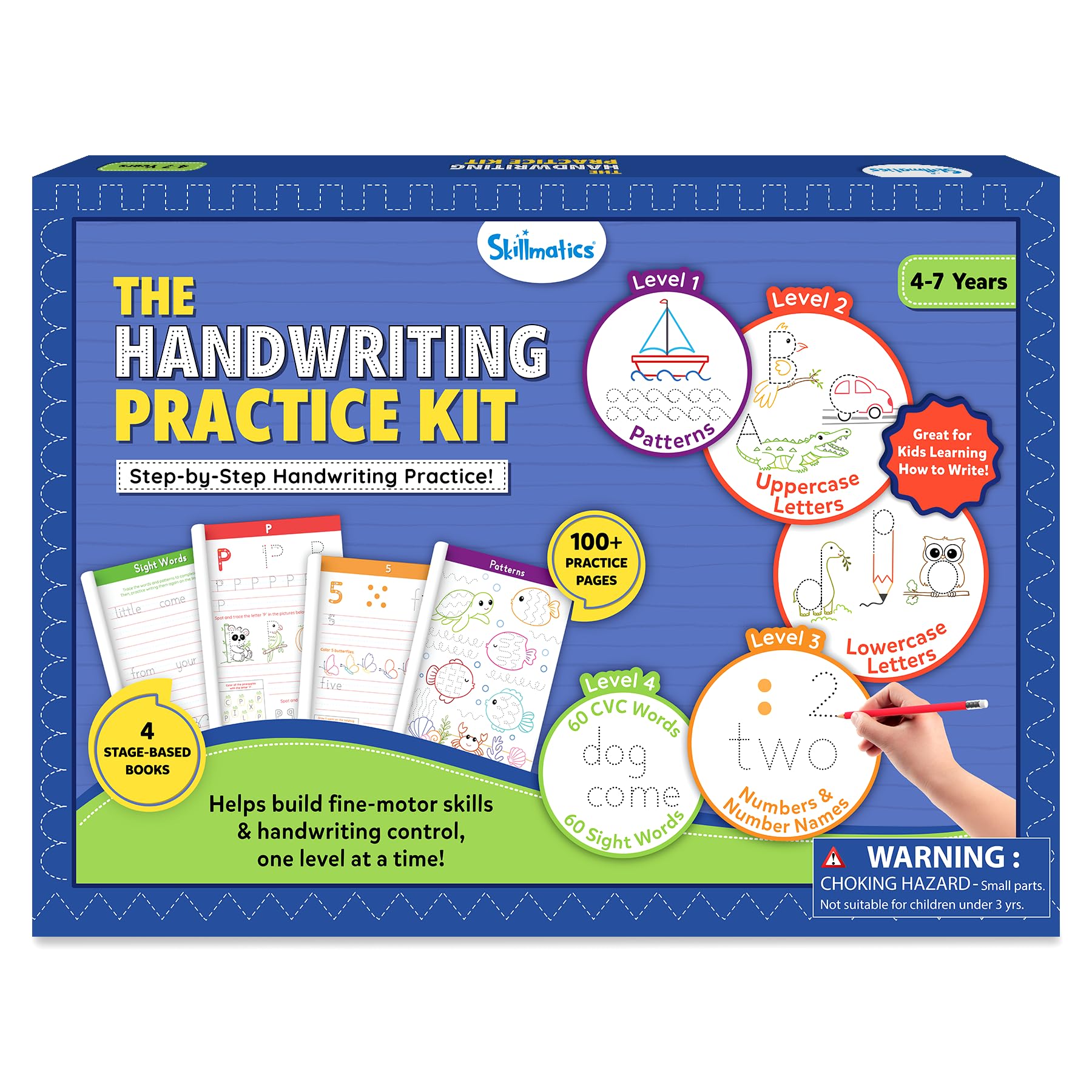Skillmatics Handwriting Practice Kit – 4 Stage-Based Writing Workbooks with Pencils & Eraser, Learn Patterns, Letters, Numbers & Words, Preschool Learning Set, Gift for Kids Ages 4, 5, 6, 7