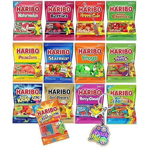Haribo - Paquete variado de gomitas de 13 bolsas, ositos de goma Haribo, caramelos Haribo, Osos de goma Haribo a granel, gomitas Haribo, Haribo