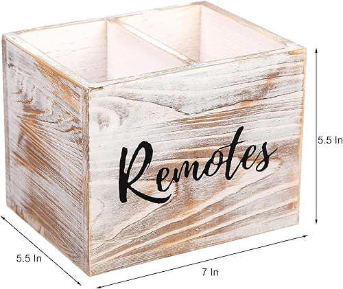 Miniatura 4 de Soporte rústico de dos ranuras para control remoto de madera encalada, organizador de mesa, escritorio, caja de almacenamiento de madera,
