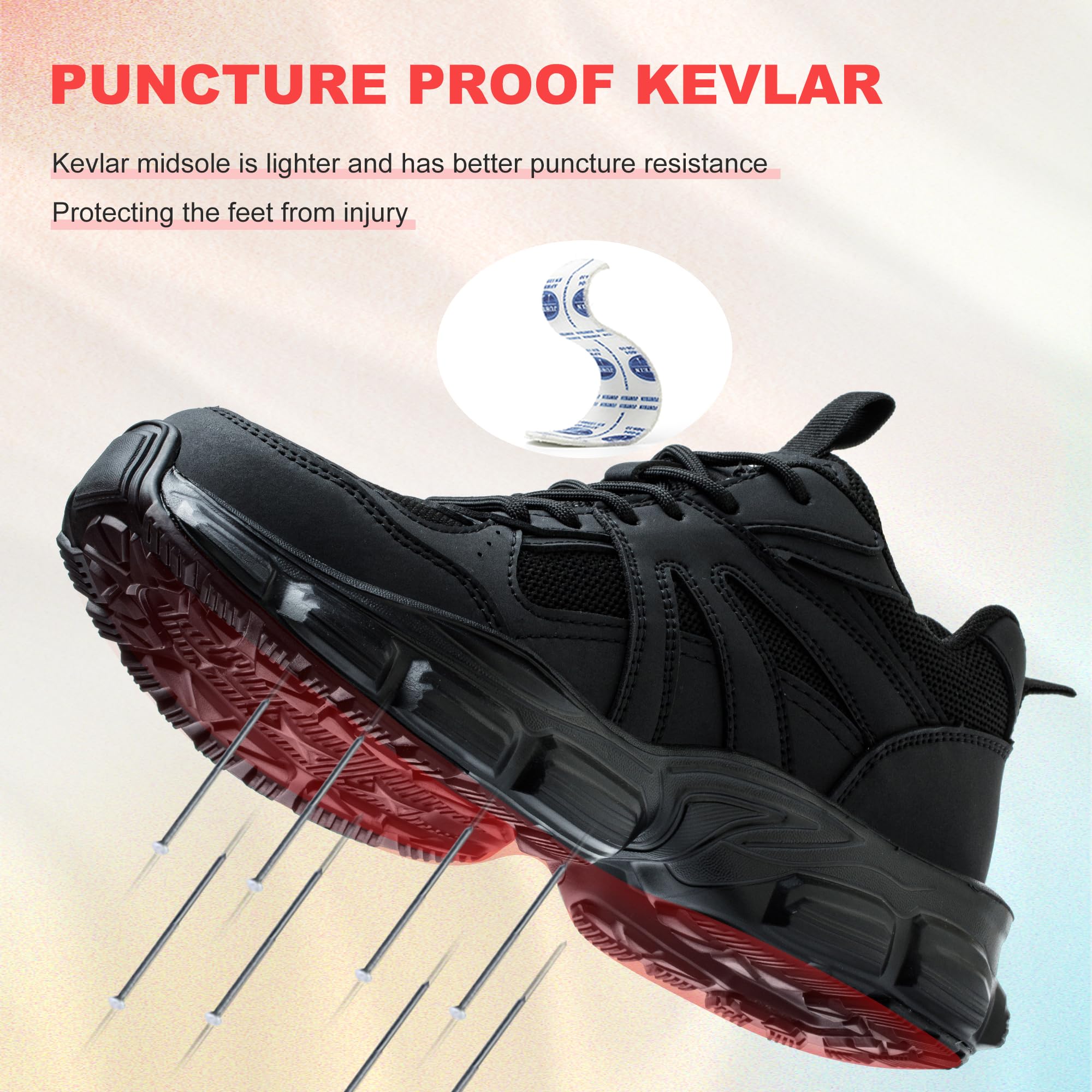 Sicherheitsschuhe für Damen, Stahlkappe, Sneaker, Arbeitssicherheitsschuhe, leicht, atmungsaktiv, Industrie-Sneaker, rutschfest, pannensicher, Schwarz , 39 EU