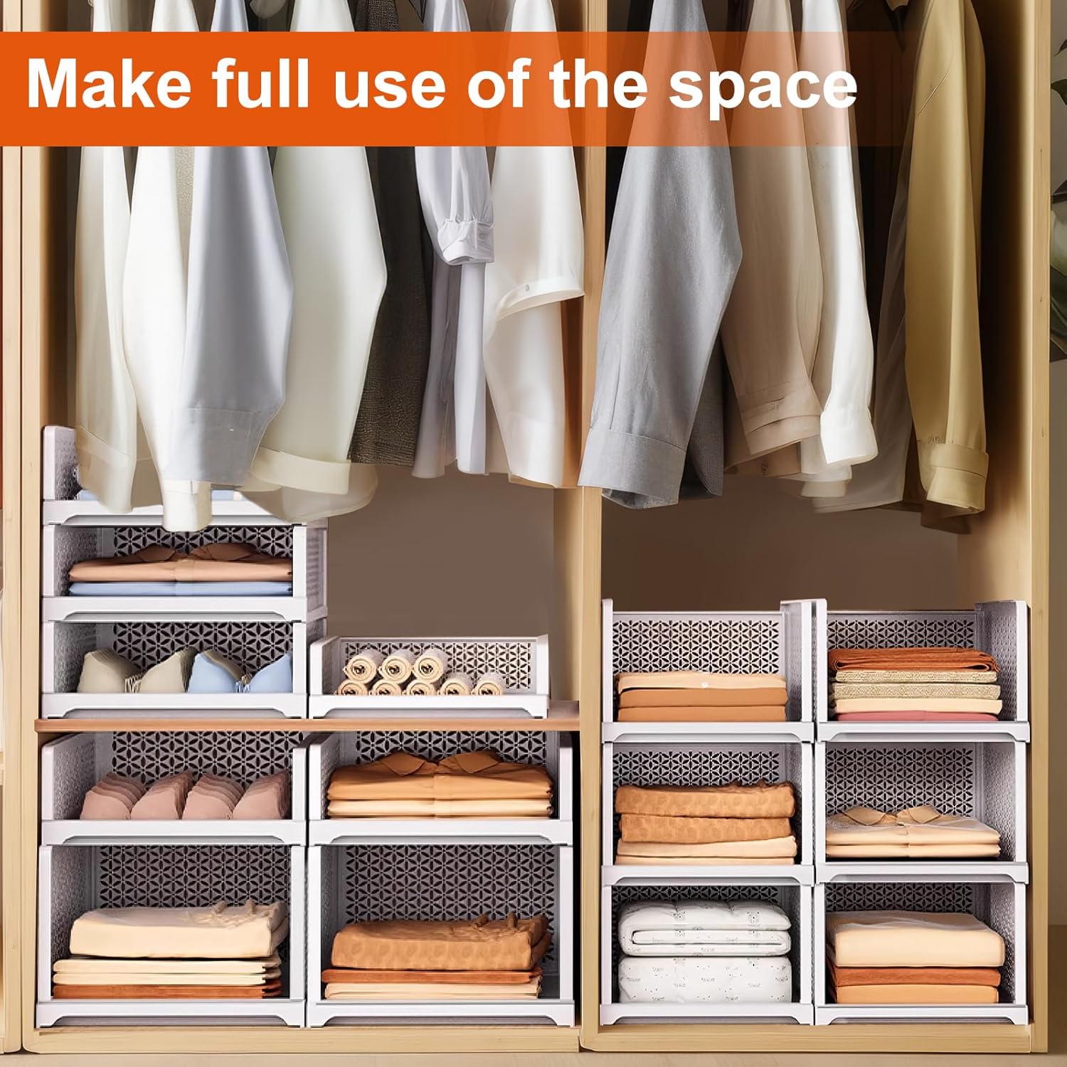 Wanheart Stackable PP Material Drawer Boxes for Wardrobe Storage – Foldable Wardrobe Storage, Suitable for Bedrooms – White 4-Piece Set (Small, tall model)